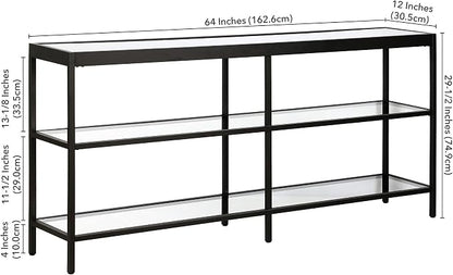 Henn&Hart 64" Wide Rectangular Console Table in Blackened Bronze, Entryway Table, Accent Table for Living Room, Hallway | Open lower shelves adds practical storage while the glass design keeps spaces feeling bright for living rooms or entryways