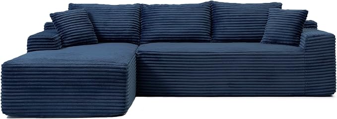 105-Inch L-Shaped Left Facing Corner Compressed Sofa Modular Sectional Boneless Cloud Sofa Floor Foam Couch with Chaise Lounge, Corduroy Corner Boneless Cloud Couch