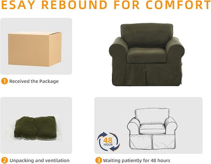 Mistpeople Modern Loveseat Sofa Couch, Upholstered Comfy Sofa with Pillows & Armrests, Deep Seating Couch with Removable Cover for Living Room Bedroom Apartment Office Small Spaces,Green