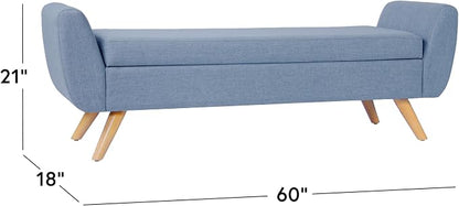 HomePop 60" Modern Storage Bench with Wood Legs - French Blue Woven