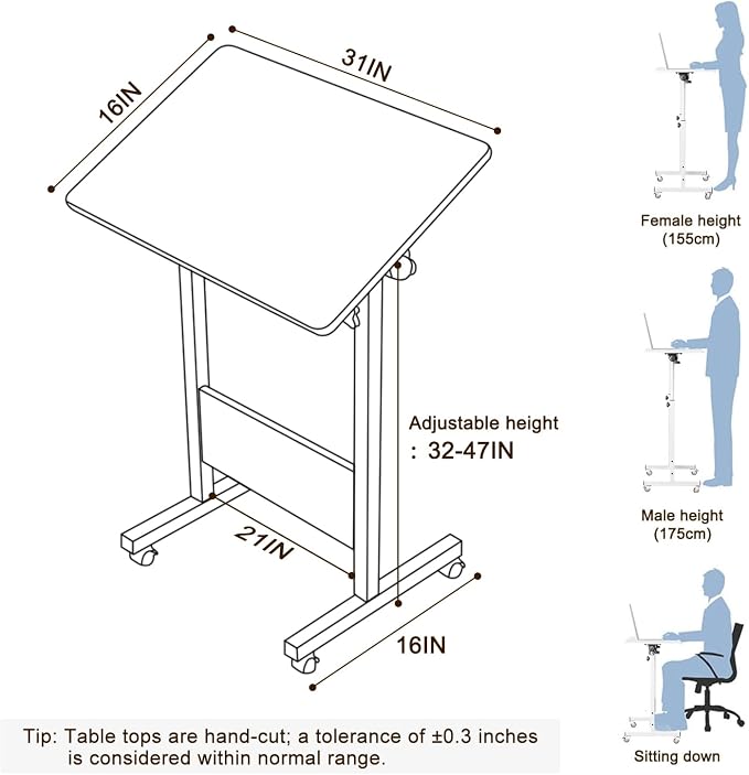 KOUPA Adjustable Height Standing Desk, 31 in Writable Tempered Glass Desktop with Eraser, 360° Flip, Wheels – Ideal for Small Spaces and Home Offices, White(Adjustable Height: 32-47 in)