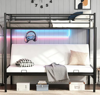 Bellemave Twin Over Futon bunk Bed, loft beds with futon, Twin Over Full Futon bunk beds, Black
