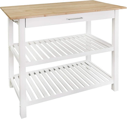 Casual Home Kitchen Island with Solid American Hardwood Top, Natural/White, 40" W (373-91)