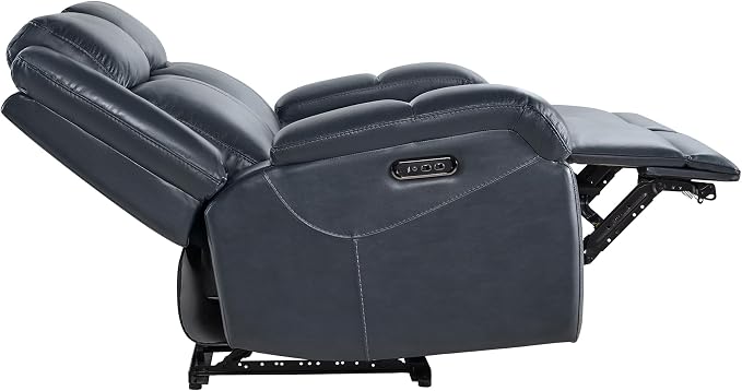 Watson & Whitely Genuine Leather Power Loveseat Recliner Sofa, 2 Seat Wall Hugger Reclining Sofa with Power Headrest & Charging Ports, Dual Recliner Sofas for Living Room, RV, Navy Blue