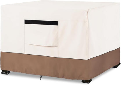 Fire Pit Cover,Outdoor Heavy Duty 600D 100% Waterproof Fire Pit Cover Square,Weatherproof Firepit Covers Square 30" W x 30" D x 25" H,Beige & Brown