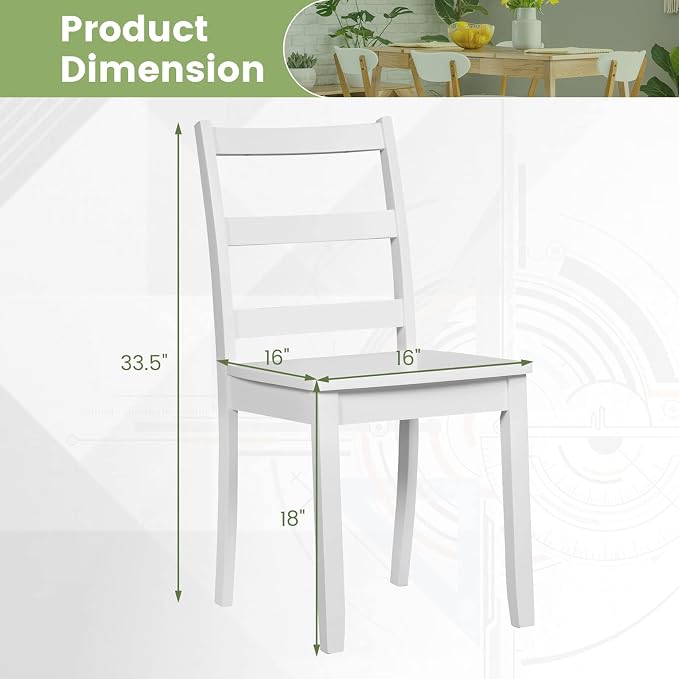 Giantex Wood Dining Chairs Set of 2 White - Wooden Armless Kitchen Chairs with Solid Rubber Wood Legs, Non-Slip Foot Pads, Max Load 400 Lbs, Farmhouse Style High Ladder Back Dining Room Chairs