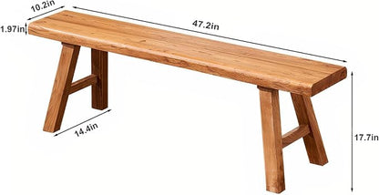 47.2in Wood Bench Indoor – Rustic Farmhouse Entryway Bench, Skinny Bench Design, Made of Extra-Thick Solid Wood, Perfect for Dining Room, Hallway, or End of Bed