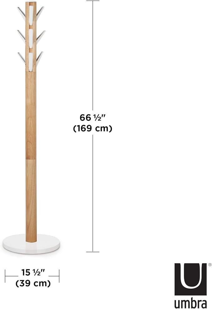 Umbra Flapper Coat Rack, Clothing Hanger, Umbrella Holder, and Hat Organizer, Great for Entryway, White Natural