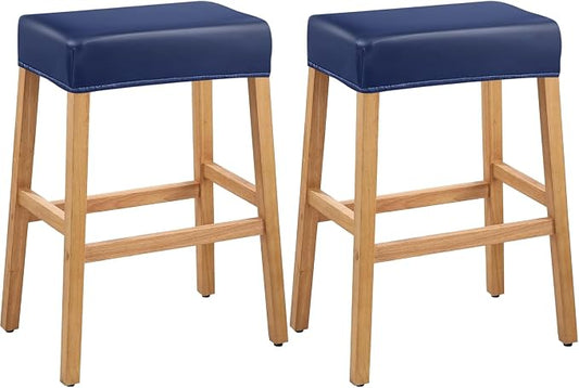 PU Leather Bar Stool Covers Rectangular, 100% Waterproof Stool Covers Rectangle Super Stretch 20% Thicker Leather Saddle Stools Cover Rectangular Counter Bar Stools with Elastic Band (2 PCS, Blue)