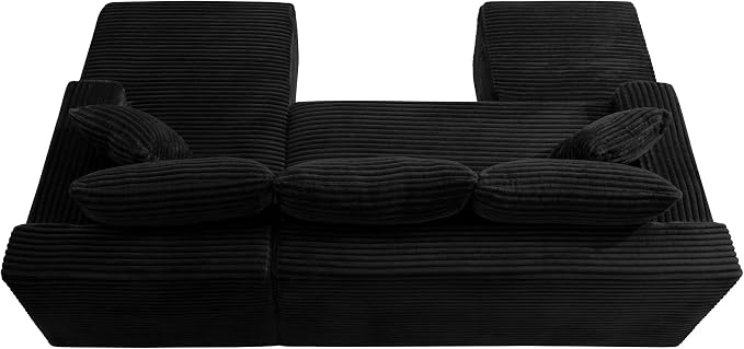 106-Inch Oversized U-Shaped Right Facing Corner Compressed Sofa Modular Boneless Cloud Sectional Sofa Floor Foam Couch W/Chaise & Ottoman, Corduroy Corner Boneless Cloud Couch