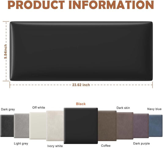 IFNOW Wall Mounted Upholstered Headboard Full, 3D Peel and Stick Soundproof Panels, Reusable and Removable Padded Leather Bed Headboard, 6 Panels 9.84" x 23.62", Black