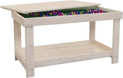 Kids Activity Table with Board and Storage Compatible with Lego, Wooden Play Table for Drawing, Building Blocks, Reading, Boys Girls Gifts