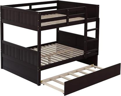 Bellemave Bunk beds Full Over Full with Twin Size Trundle, Low bunk Bed for Kids Adults and Teenagers，Espresso