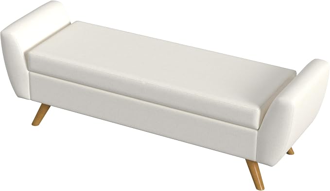 HomePop 60" Modern Storage Bench with Wood Legs - Cream Woven