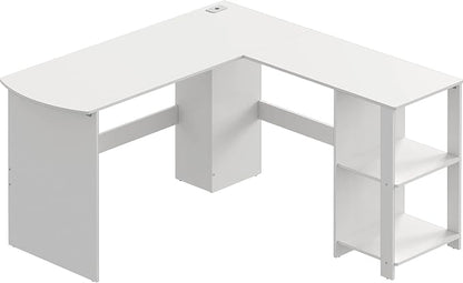 SHW 51 x 51 Inches L-Shaped Home Office Wood Corner Desk wtih Storage, White