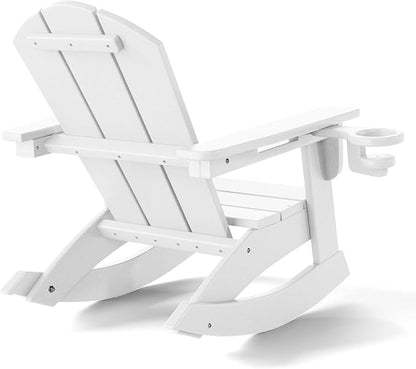 Costaelm Paradise Kids Outdoor Preschool HDPE Plastic Classic Adirondack Rocking Chair (Set of 2), White