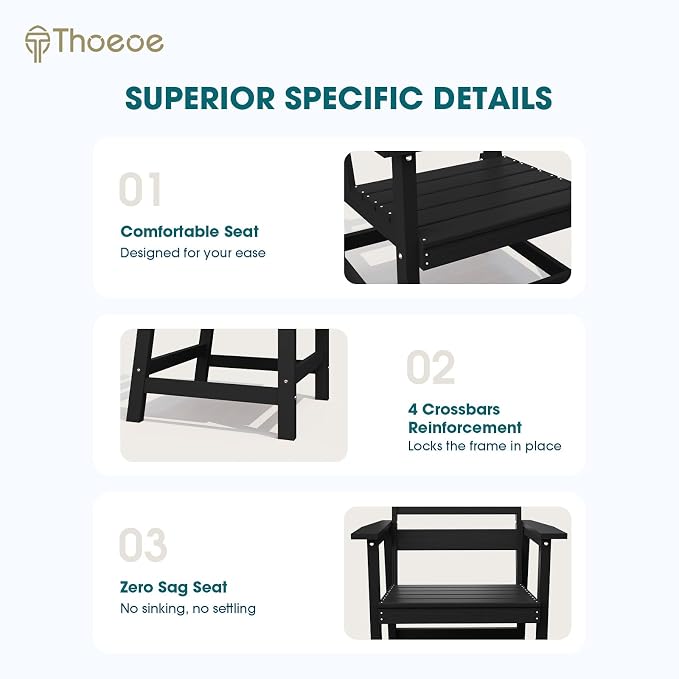 THOEOE 5 Piece Outdoor Dining Set, Patio Dining Table and 4 Chairs, All-Aluminum Frame, All-Weather HDPE Outdoor Furniture with Umbrella Hole for Garden, Lawn, Poolside, Black