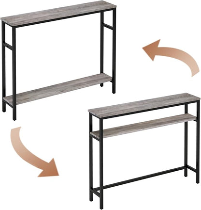 Timberer Narrow Console Table, 39.4” Sofa Table with Adjustable Shelf, 2-Tier Long Skinny Table for Hallway, Entryway, Living Room, Foyer, Grey