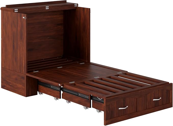 AFI, Southampton Murphy Bed Chest Twin XL with 6" Mattress, Storage Drawer & Built-in USB Charger, Walnut