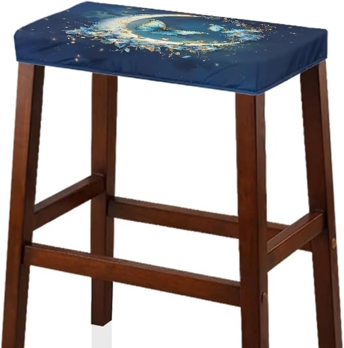 Bar Stool Seat Covers Rectangle Stool Covers Set of 2 Moon Butterfly Floral Bench Covers Slipcover Rectangle Stretch Counter Height Bar Stools Slipcovers Washable Saddle Seat Cover