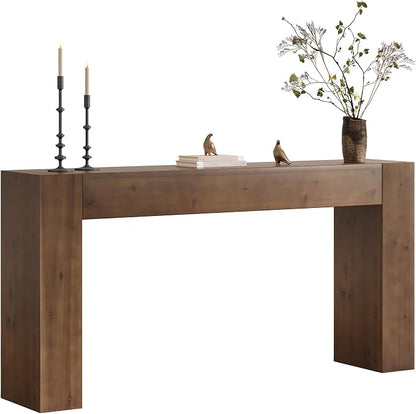Solid Wood Console Table, 63-Inch Farmhouse Sofa Table Behind Couch for Entryway, Living Room, Foyer, Easy Assembly (Walnut)