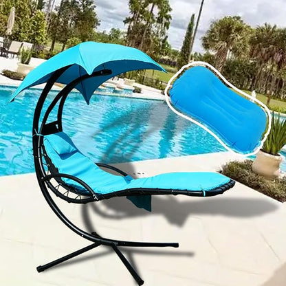 Replacement Cover for Outdoor Hanging Lounge Chair Cushion (Cover Only), Waterproof, with Umbrella Fabric and Inflatable Headrest, Patio Curved Chaise Hammock Swing Lounger Cushion Cover （Sky blue）