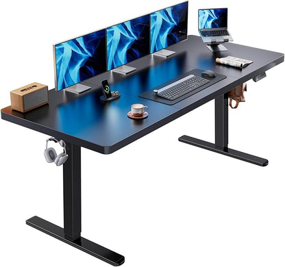 HUANUO 71x30 Inch Large Electric Standing Desk, Height Adjustable, Black | Spacious Gaming Electric Desk, 220lbs Carbon Steel Frame with <55dB Brushless Motor & 4 Height Presets. Ships in 2 Packages