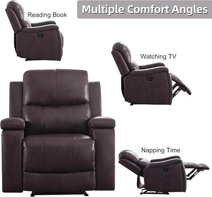 CANMOV Manual Recliner Chair Set of 2, Classic Faux Leather Recliner Chair with Overstuffed Arms and Back, Manual Single Sofa with Concealed Cup Holders, Dark Brown