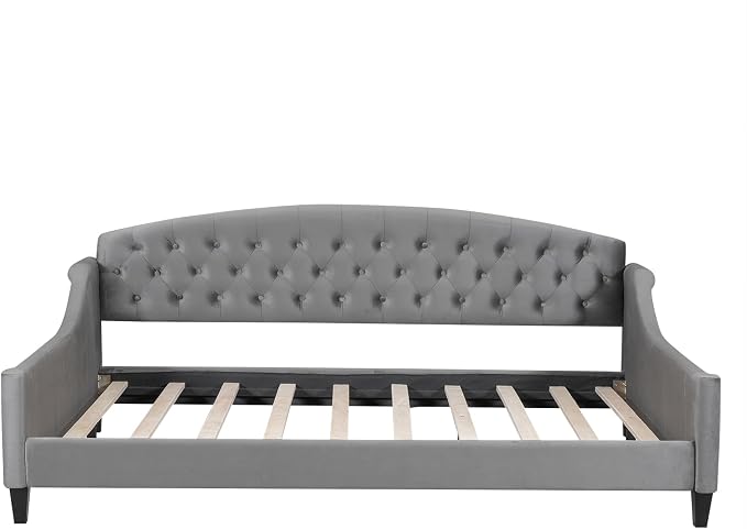 Ball & Cast Full Size Daybed, Velvet Upholstered Day Bed Frame with Button Tufted Backrest,Modern Sofa Bed for Living Room, Bedroom,Guest Room,No Box Spring Needed,Gray