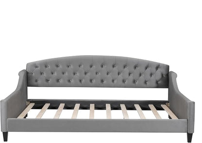 Ball & Cast Full Size Daybed, Velvet Upholstered Day Bed Frame with Button Tufted Backrest,Modern Sofa Bed for Living Room, Bedroom,Guest Room,No Box Spring Needed,Gray