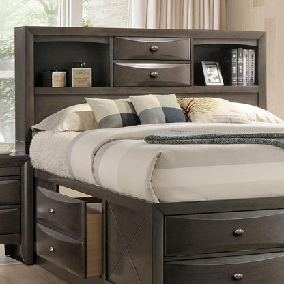 Furniture of America Darius Transitional Solid Wood 3-Piece King Platform Bedroom Set with Drawers, Bookcase Headboard and Knob Pulls, Mattress Ready, Gray