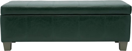 51 Inch Storage Ottoman, Storage Bench with Safety Hinge, Upholstered Synthetic Leather Ottoman Bench for Bedroom, Living Room, Entryway, Hallway, Foot Rest, Support 500lbs