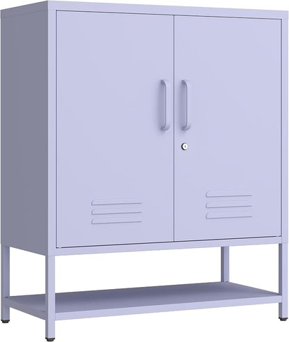 Lockable Metal Shoe Cabinet,Heavy Duty Storage Cabinet with 1 Adjustable Shelves,Purple Metal Storage Cabinet for Home,Entrance,Living Room,Bathroom 33" H X 29.5" W X 13.8" D