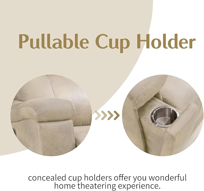 CANMOV Leather Recliner Chair, Classic and Traditional Manual Recliner Chair with Overstuffed Arms and Back, Manual Single Sofa with Concealed Cup Holders,Beige