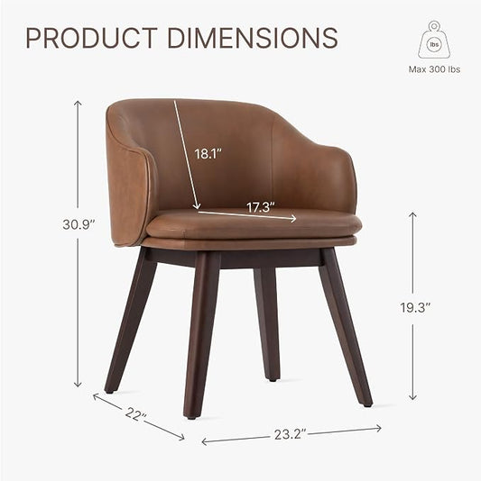 KISLOT Wooden Dining Chairs Set of 2, Faux Leather Barrel Upholstered Modern Dining Room Chairs with Soild Wood Leg & Double-Layer Thick Cushion for Restaurant, Kitchen, Brown