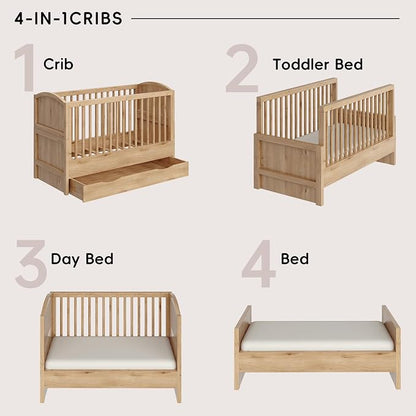 4-in-1 Convertible Crib, Converts to Toddler Bed and Full Bed