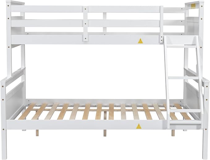 Merax Wooden Bunk Bed,Twin Over Full Bunk Bed with Ladder,Safety Guardrail,Can Be Separated into 2 Beds,Perfect for Bedroom,White
