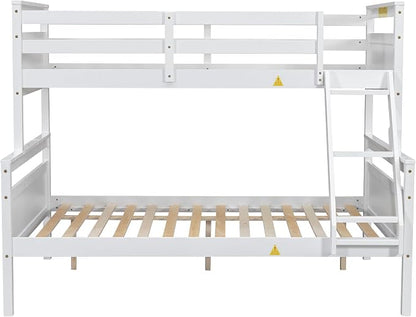 Merax Wooden Bunk Bed,Twin Over Full Bunk Bed with Ladder,Safety Guardrail,Can Be Separated into 2 Beds,Perfect for Bedroom,White