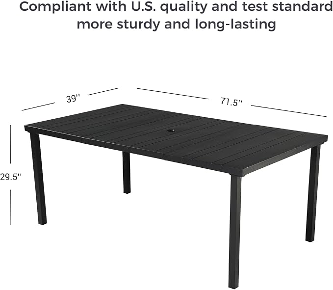 Grand patio Outdoor Dining Set for 6, 7 PCS Patio Table and Chairs Set, Metal Woven Wicker Fixed Patio Chairs with Thickened Cushions & 1 Rectangular Woodgrain Dining Table with Umbrella Hole (Brown)