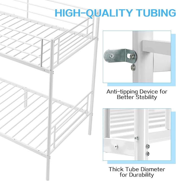 Bunk Bed Twin Over Twin with Ladders and Guardrail,Metal Bunk Bed Frame | Heavy Duty Metal Bunk Beds,400 lbs Capacity,Space Saving Furniture for Bedroom Dorm,No Spring Box Required,White