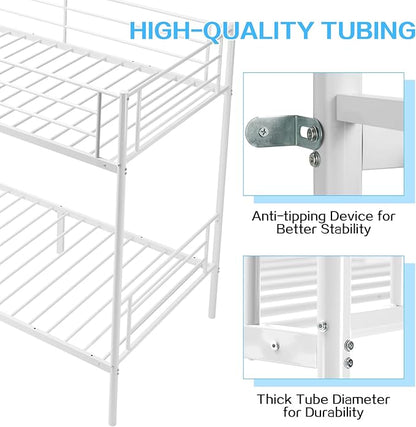 Bunk Bed Twin Over Twin with Ladders and Guardrail,Metal Bunk Bed Frame | Heavy Duty Metal Bunk Beds,400 lbs Capacity,Space Saving Furniture for Bedroom Dorm,No Spring Box Required,White