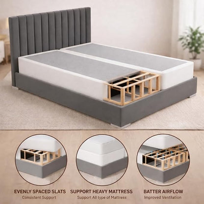 Treaton, Box Spring Bed Base Queen Size, 8-Inch Wood Mattress Foundation – Amish Made in USA – Quiet Noise Free, 2-Pieces Under Mattress-Support BoxSpring, Fully Assembled, White