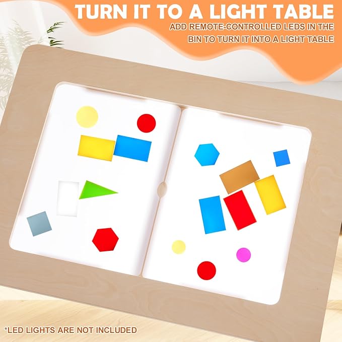 Sensory Play Activity Table for Kids, Foldable Table for Easy Storage with 2 Collapsible Storage Bins and Acrylic Painting Board, Wooden Made