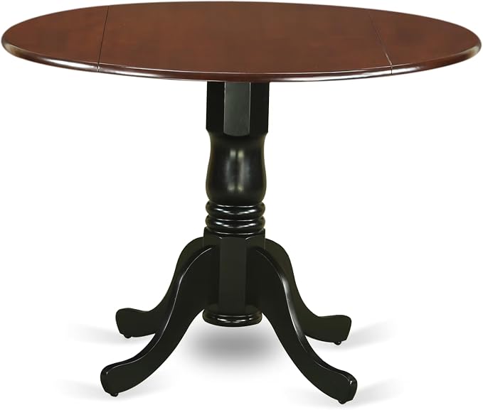 East West Furniture DLT-MBK-TP Dublin Dining Room Table - a Round kitchen Table Top with Dropleaf & Pedestal Base, 42x42 Inch, Mahogany & Black