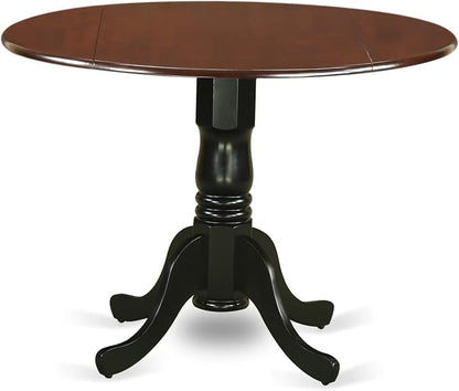 East West Furniture DLT-MBK-TP Dublin Dining Room Table - a Round kitchen Table Top with Dropleaf & Pedestal Base, 42x42 Inch, Mahogany & Black