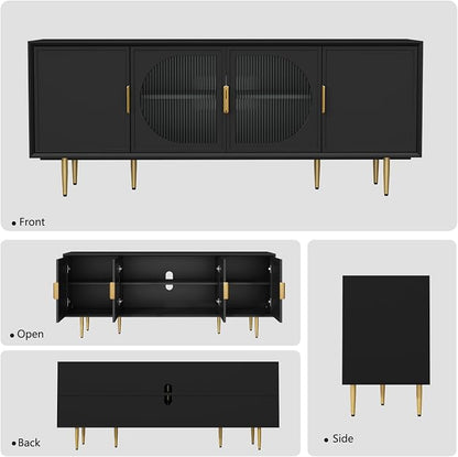 66" TV Stand for 75 Inch TV, Minimalist Media Console with Adjustable Shelves, Modern Entertainment Center with Storage for Living Room Bedroom, Black