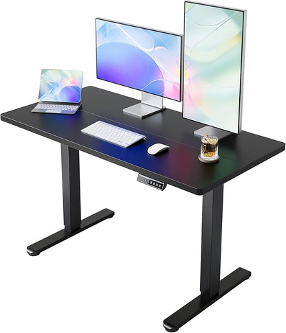 HUANUO Electric Standing Desk, 55 x 24 Inch Height Adjustable Computer Desk with Storage Bag, 4 Height Memory Settings, Sit Stand Up Desk for Home Office, Deep Black