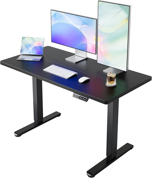HUANUO Electric Standing Desk, 55 x 24 Inch Height Adjustable Computer Desk with Storage Bag, 4 Height Memory Settings, Sit Stand Up Desk for Home Office, Deep Black