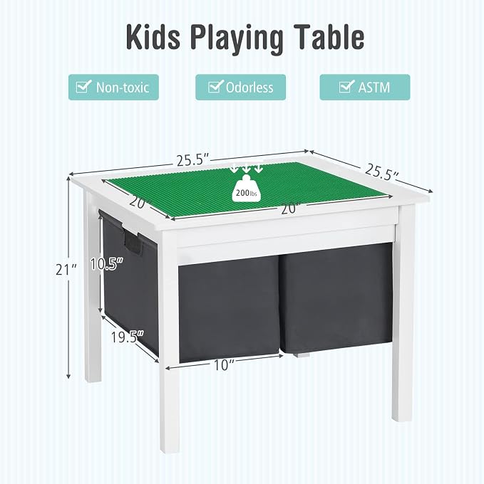 Costzon Kids Table, Children Wooden Activity Table w/Storage Drawers, 2 in 1 Building Block Tabletop for Arts, Crafts, Reading, Preschool, Nursery, Kindergarten, Toddler Table (White)