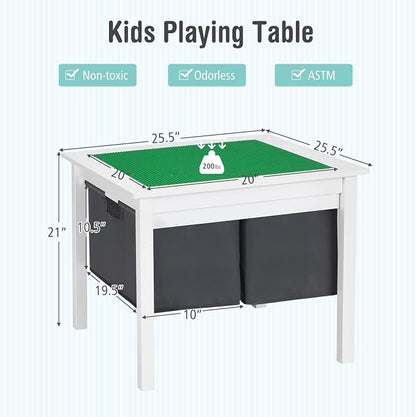 Costzon Kids Table, Children Wooden Activity Table w/Storage Drawers, 2 in 1 Building Block Tabletop for Arts, Crafts, Reading, Preschool, Nursery, Kindergarten, Toddler Table (White)